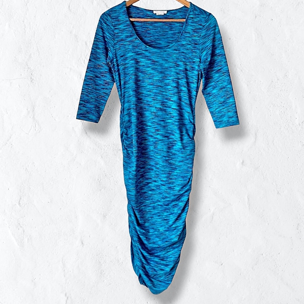 Ingrid + Isabel Static Teal Ruched Long Sleeve Bodycon Maternity Dress Sz M - Picture 1 of 9